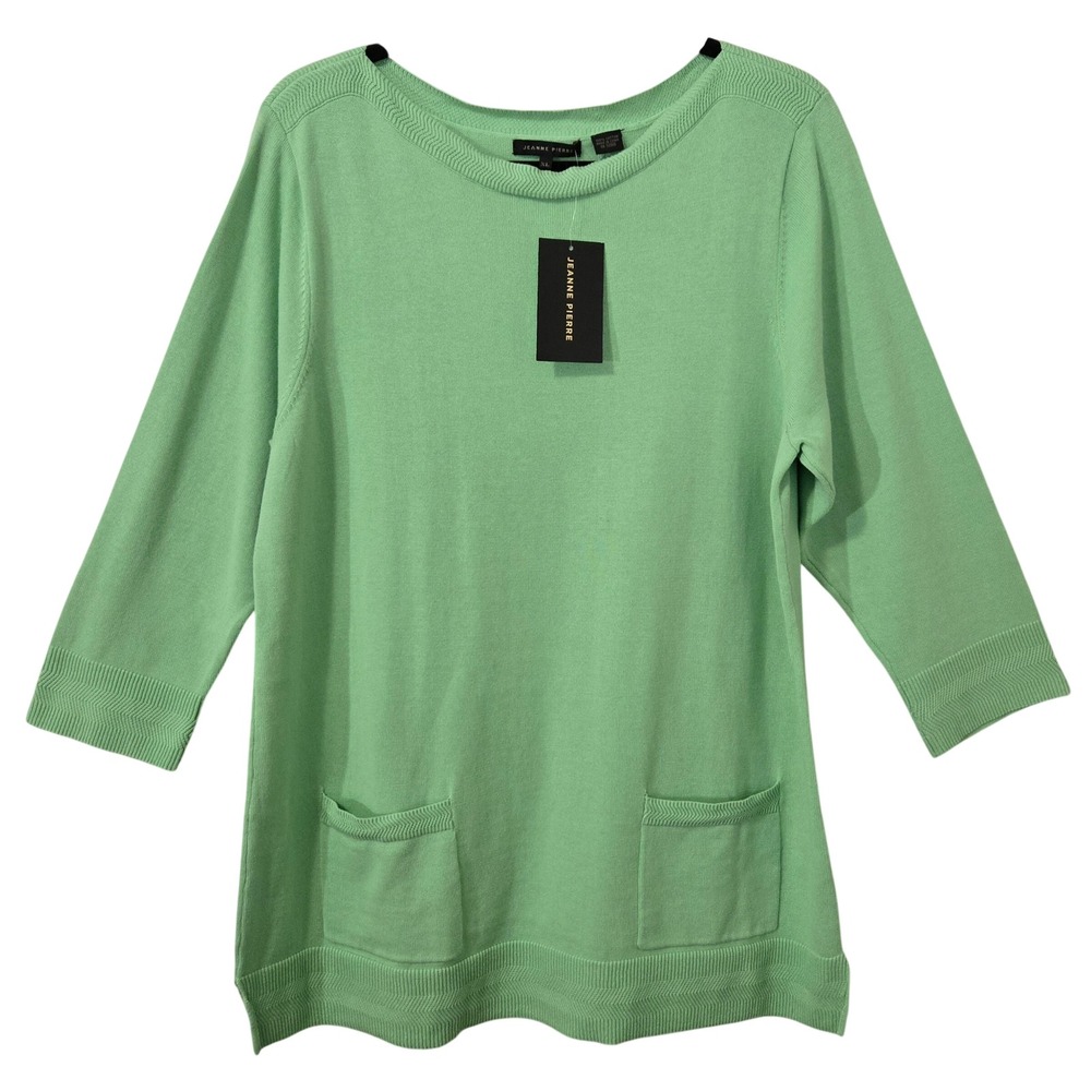 Jeanne Pierre Women's XL NWT Green Zinnia 100% Cotton Tunic Sweater 3/4 Sleeve